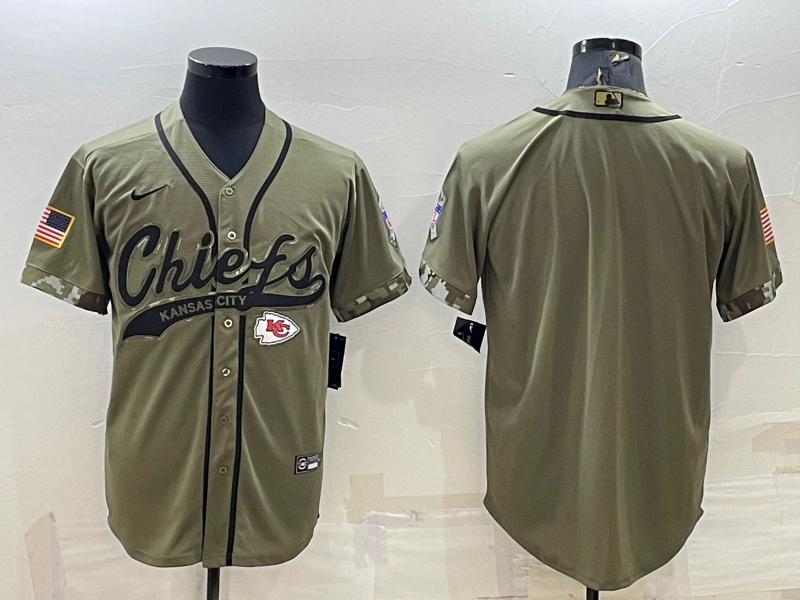 Men's Kansas City Chiefs Blank Olive Salute to Service Cool Base Stitched Baseball Jersey Men's Kansas City Chiefs Blank Olive Salute to Service Cool Base Stitched Baseball Jersey